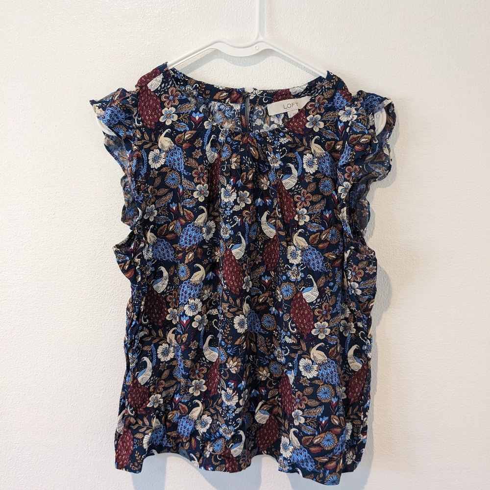 LOFT Peacock Blouse, ruffle Sleeve